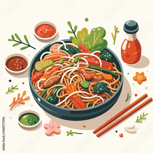 food, asian, cuisine, japchae, meal, korean, healthy, gourmet, sesame oil, traditional, beef, carrot, asia, noodle, korean food, onion, plate, sesame, spinach, vegetable, background, korean culture, j