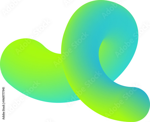 Gradient abstract green shape. Liquid 3d element. Fluid wavy and swirl spiral. Dynamic trendy bright squiggle with soft gradation for poster design