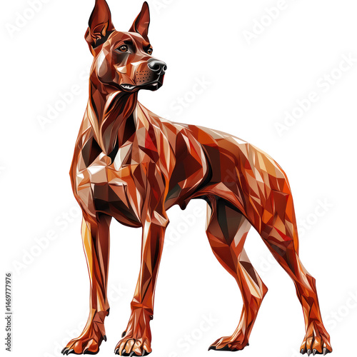 Majestic Dog Portrait: This striking artwork portrays a regal dog in a vibrant, low-poly style, emphasizing sharp angles and rich hues to create a captivating visual experience.