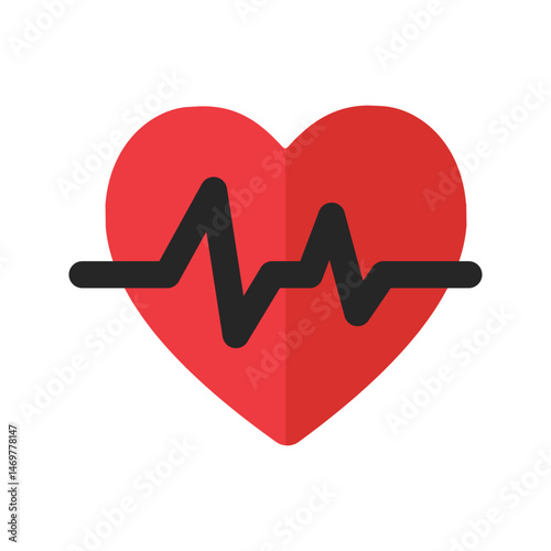 Heartbeat icon. Red Heart rate pulse rhythm. Healthcare, cardiology, checkup concepts. Flat decorative vector design isolated illustration.