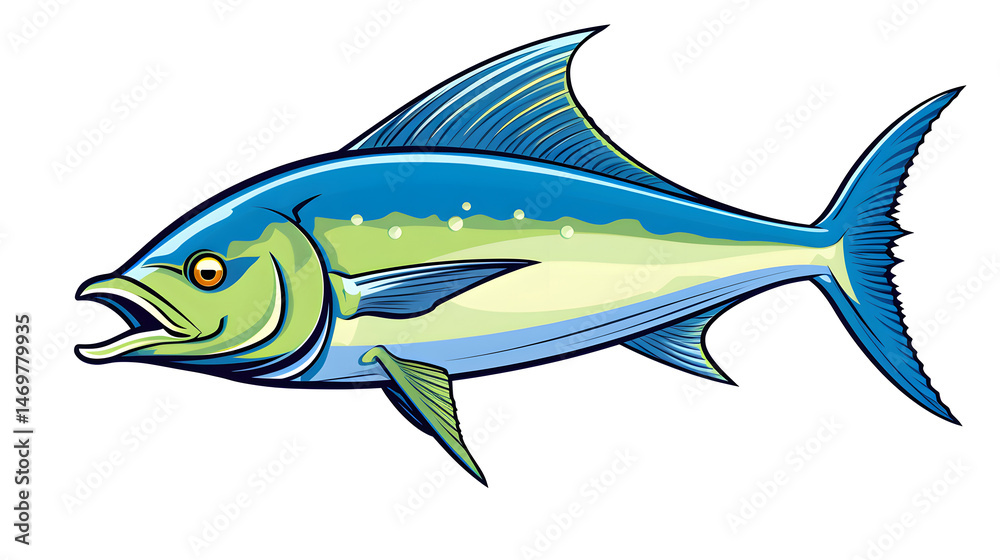 Obraz premium Mahi Mahi Lineart Cartoon Vector Illustration Isolated on White Background for Designs and Prints