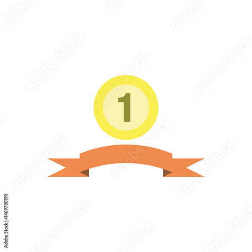 Number one ribbon badge icon vector. First place badge icon with number one and ribbon. Best for competitions, top rankings, and recognition.