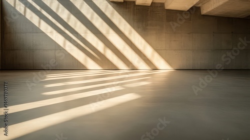Sunlight Filtering Through Concrete Beams In Modern Interior photo
