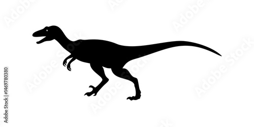 Velociraptor silhouette icon sign, Raptor dinosaurs symbol design, Isolated on white background, Vector illustration.A solid black image, perfect for a variety of uses.