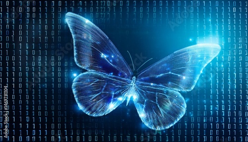 Digital Butterfly Binary Code, Data, Technology, Abstract, Art, Wings, Glowing, Blue, Network, Pixel