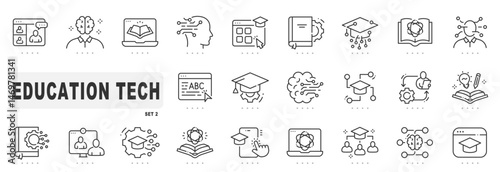 Set of education tech related line icons. Digital, online, smart, learning etc. Editable stroke. Set 2