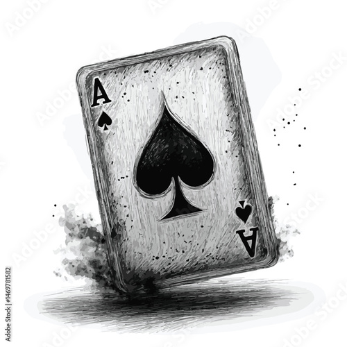 Stylized Ace Of Spades Playing Card In Grayscale With Artistic Effects