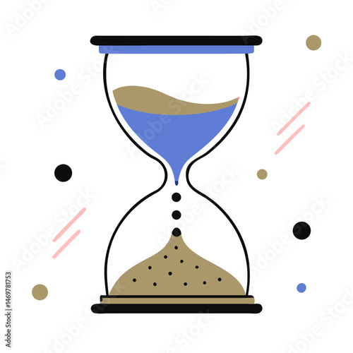 Hourglass with Sand Flowing Against Colorful Background  