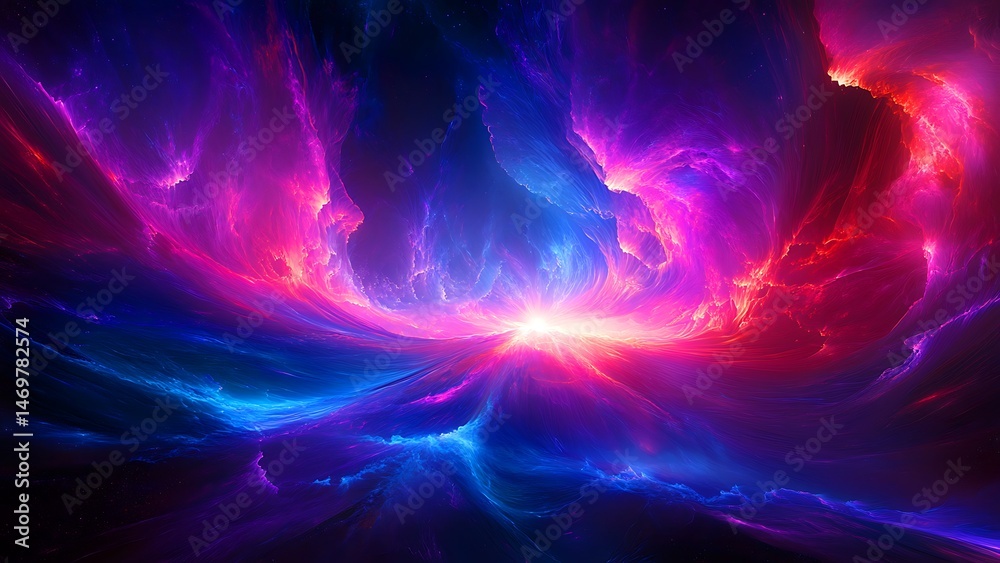Vibrant cosmic nebula swirls in shades of blue purple and red against a dark backdrop Vibrant cosmic nebula swirls in shades of blue purple and red against a dark backdrop