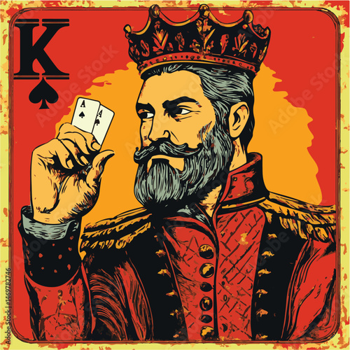 King Of Spades Playing Card Illustration Vintage Card Game Theme Art