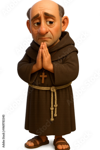 A Catholic monk prays a transparent background