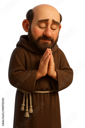 A Catholic monk prays a transparent background