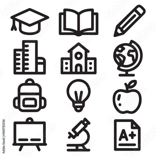 Black and White Icons of Education and Learning