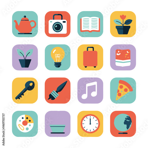 A Set of Colorful and Diverse Square Icons