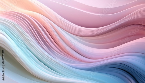 Abstract Pastel Waves Flowing Pink, Blue, and White Curves