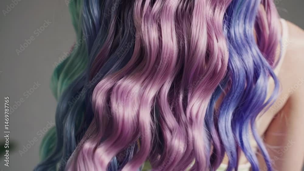 Mesmerizing transition of wavy pastel hair colors in a smooth flowing motion
