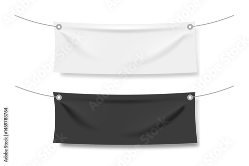 Realistic Hanging Fabric Banner Mockup Set – White and Black