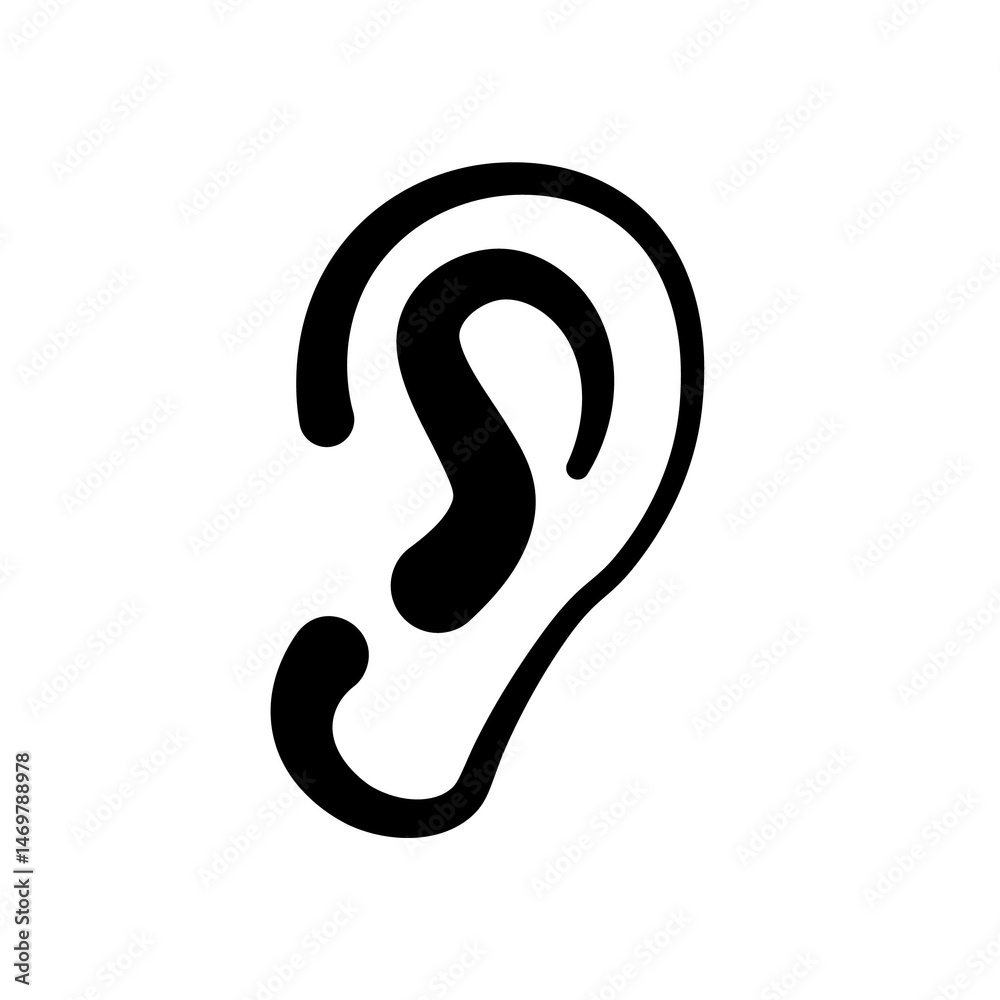 Illustration showing a black ear icon on a white background
Illustration showing a black ear icon on a white background