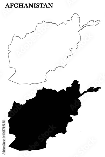Vector outline and silhouette map of Afghanistan, perfect for educational and design use