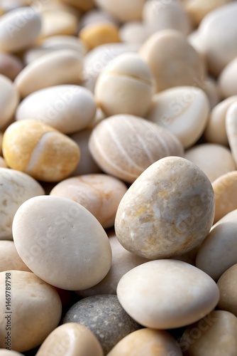 Smooth white and beige zen stones in a relaxing natural close up perspective