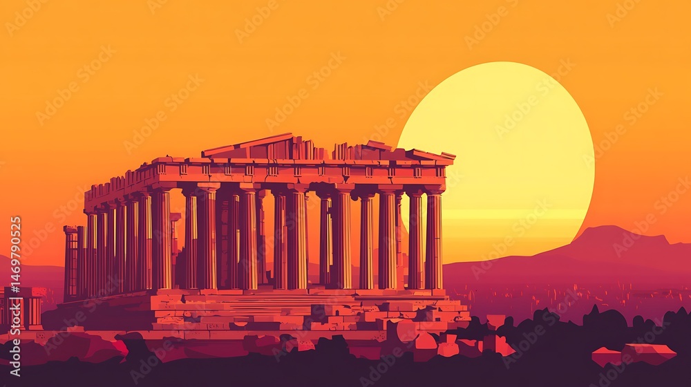 Obraz premium Sunset over Parthenon with Athens.
