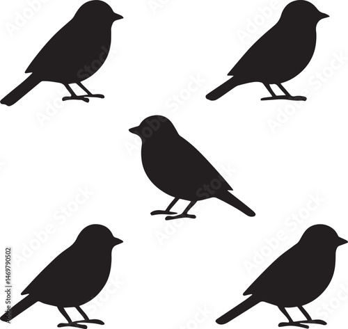 Perched Sparrows Silhouette