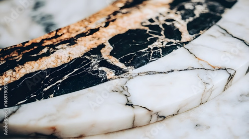 Marble Elegance: A close-up photograph of a polished, curved marble slab showcases the intricate veining and luxurious texture, emphasizing its natural beauty and timeless appeal. 