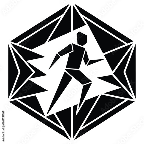 Hockey club logo  Vector Silhouette illustration Geometric Player Icon With Frozen Motion