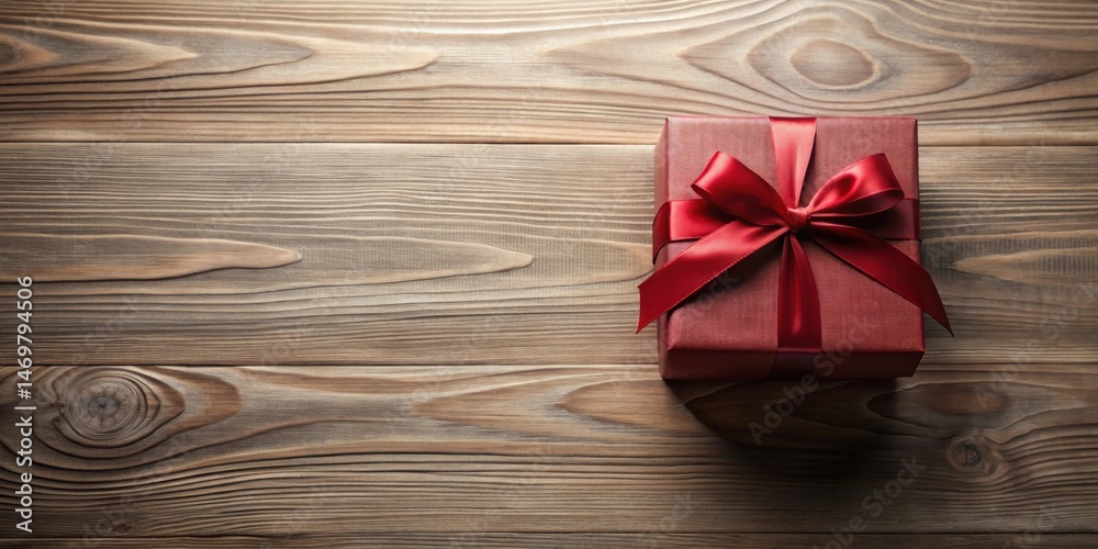 A maroon gift box adorned with a rich crimson ribbon, elegantly presented on a rustic wooden surface, conveying a sense of thoughtful appreciation A maroon gift box adorned with a rich crimson ribbon, elegantly presented on a rustic wooden surface, conveying a sense of thoughtful appreciation