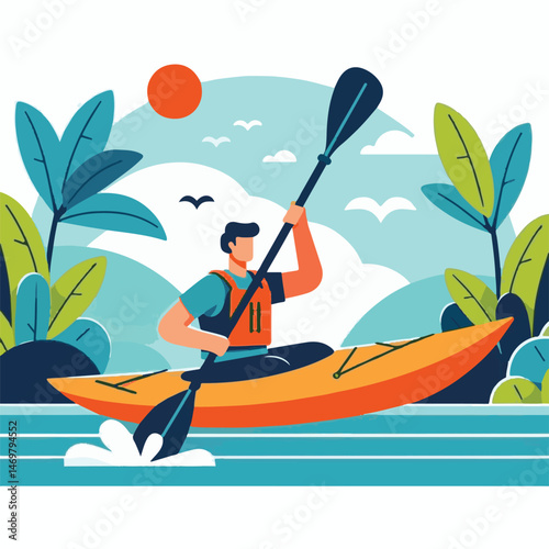 nature, summer, vacation, water, kayak, travel, boat, sport, lake, paddle, holiday, outdoor, active, kayaking, activity, leisure, landscape, canoe, adventure, lifestyle, recreation, tourism, sea, beau