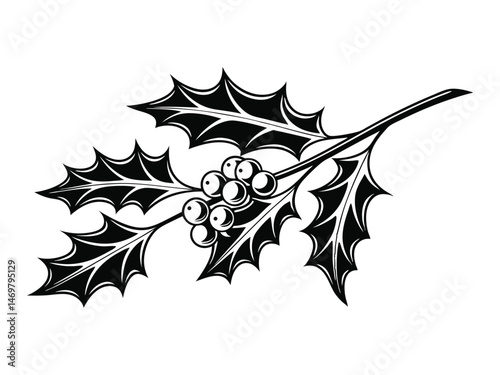 Christmas holly silhouette, holly berry Icon, holly berry silhouette