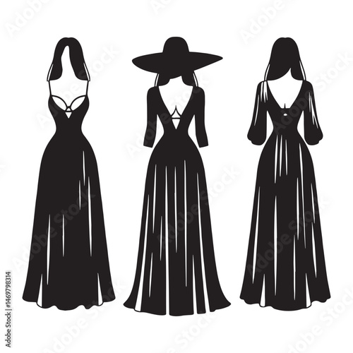 Witchy wrap maxi silhouette – witchy dress silhouette – witchy dress vector – witchy dress illustration – ladies dress silhouette – silhouette of witchy maxi

