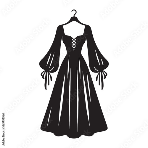 Witchy maxi with lace details silhouette – witchy dress silhouette – witchy dress vector – witchy dress illustration – ladies dress silhouette – silhouette of witchy maxi

