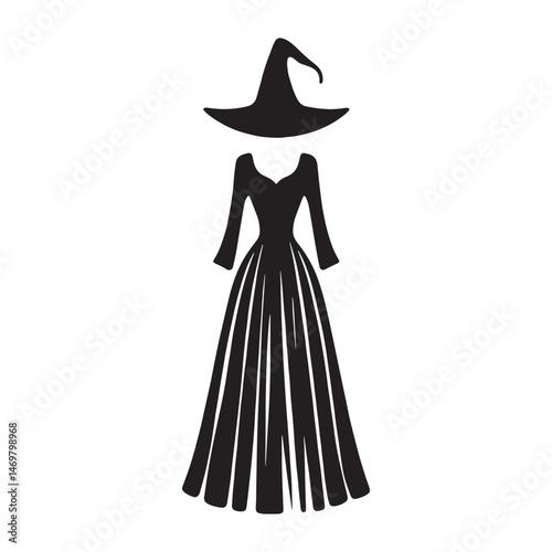 Long-sleeve witchy maxi silhouette – witchy dress silhouette – witchy dress vector – witchy dress illustration – ladies dress silhouette – silhouette of witchy maxi

