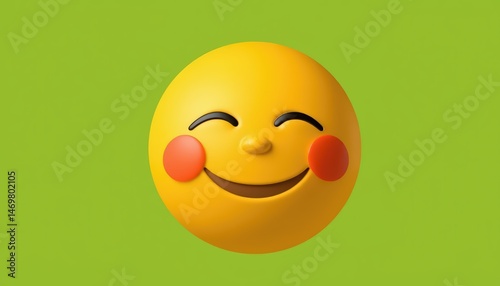 Smiling 3D Emoji with Blushing Cheeks on Green Background