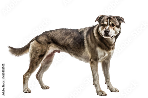 Wallpaper Mural Majestic Mixed Breed Dog: A striking mixed-breed dog, displaying a blend of muscular build and alert posture, stands majestically against a plain backdrop. Torontodigital.ca