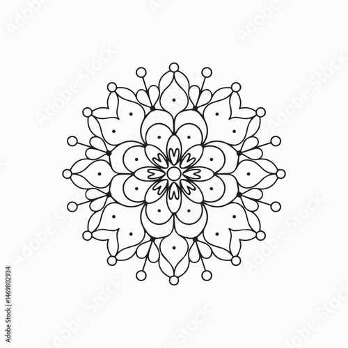 Minimalist Line Art Mandala with Flower Shapes
