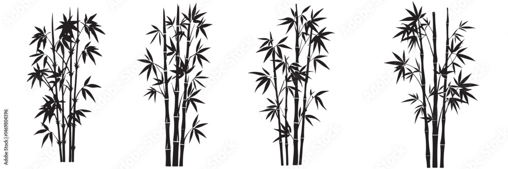 Obraz premium set of a bamboo silhouette vector design, bamboo tree branches icon vector illustration