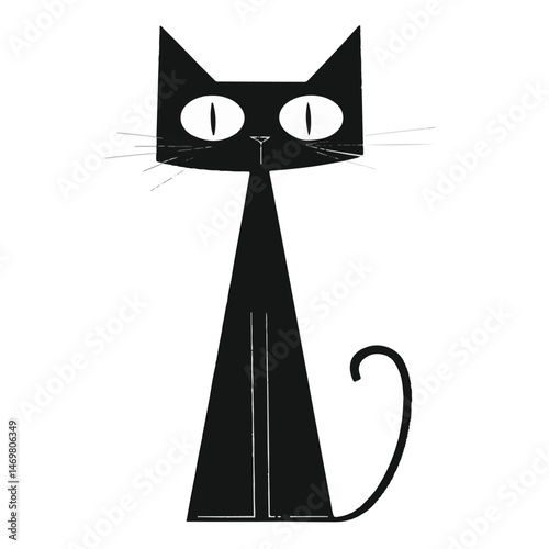 Stylized Black Cat Vector Graphic With Retro Midcentury Modern Aesthetic