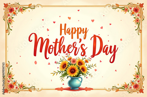 Cute Cartoon Happy Mother’s Day Design with Smiling Heart

