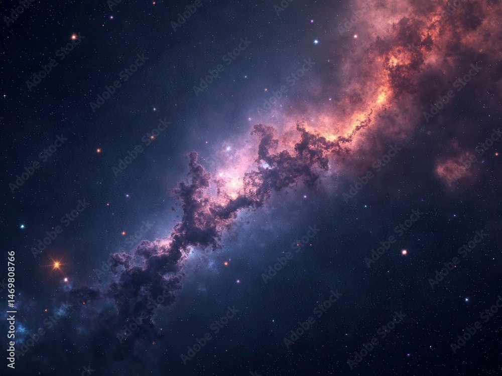 Cosmic background of stars and galaxies. A dark infinite universe with shining stars and constellations. Stellar space. Stardust nebulae. .