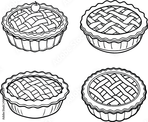 Collection of Pie line art Vector Sweet Food Design
