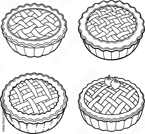 Collection of Pie line art Vector Sweet Food Design