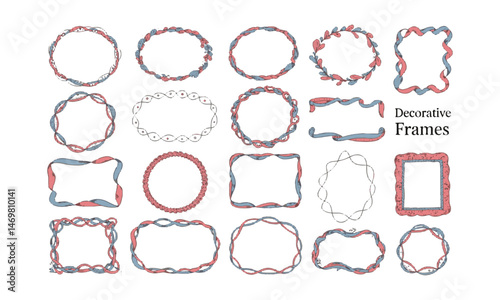 Modern vector illustration decorative hand-drawn frames in various shapes and styles, easily scalable and editable.