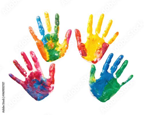 Colorful Painted Handprints Isolated on transparent background

