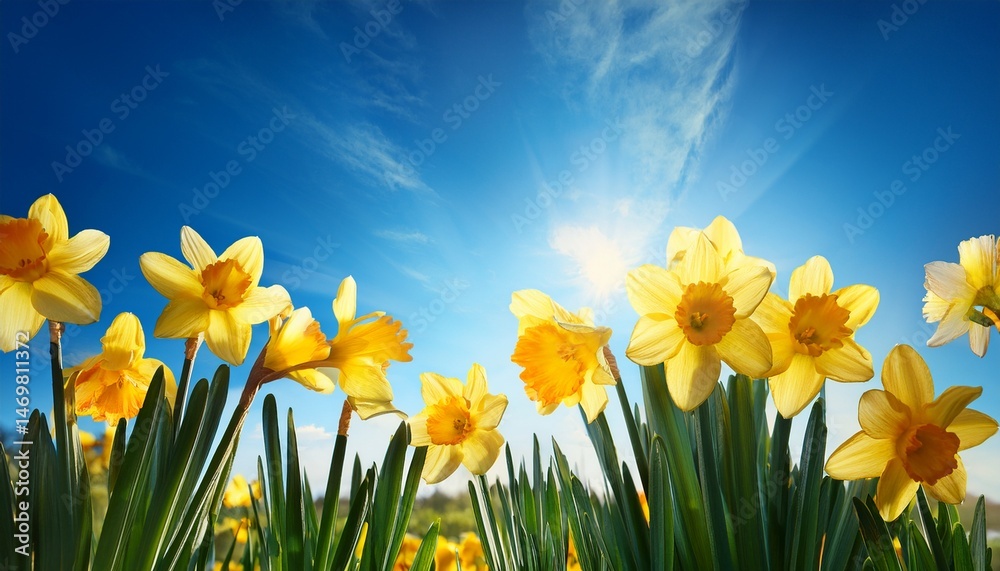 Obraz premium daffodil spring flowers in front of blue sky ki generiert generiert ai generated