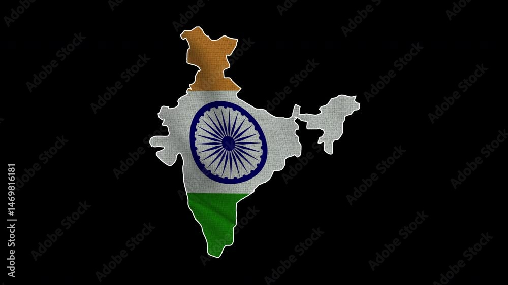 India map flag animation on black background. 4K