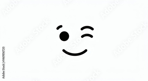 Minimalist Winking Smiley Face with Curved Lines and Single Eye