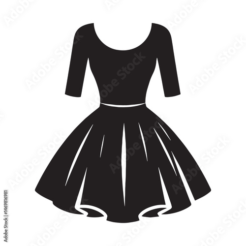 Distinct skater dress structure with symmetrical volume and sleek neckline – skater dress silhouette – skater dress vector – skater dress illustration – ladies dress silhouette

