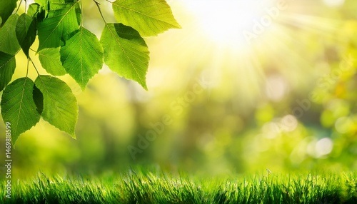 grune blatter im fruhling auf sonnigem hintergrund photo